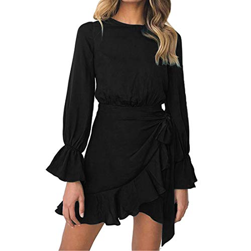 JCSS Long Sleeve Round Neck Ruffles Wrap Dresses Party Dress