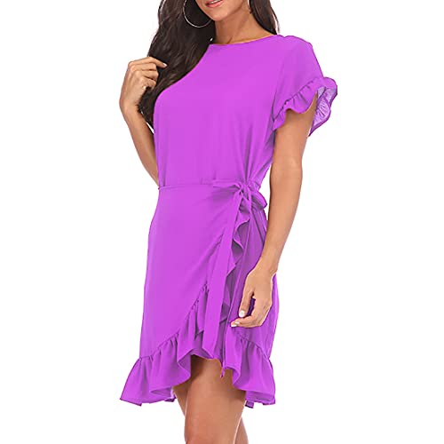 JCSS Long Sleeve Round Neck Ruffles Wrap Dresses Party Dress