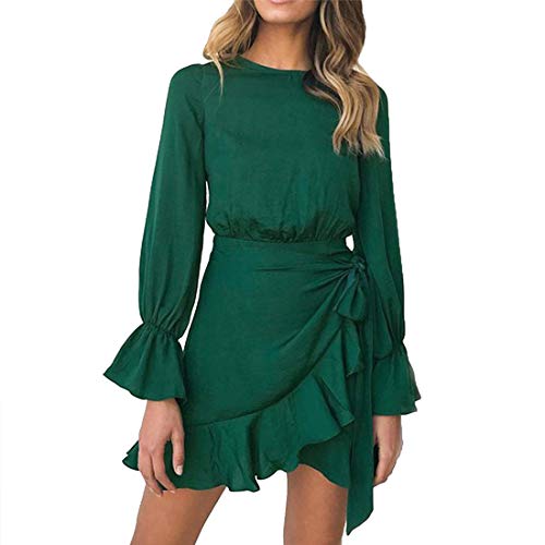 JCSS Long Sleeve Round Neck Ruffles Wrap Dresses Party Dress