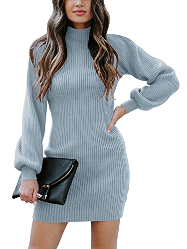 JCSS Women High Neck Long Sleeve Casual Knit Sweater Bodycon Dress for Winter A145kaqi-L Apricot