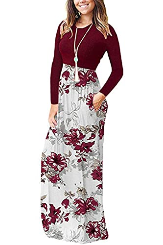 JCSS Long Sleeve Loose Plain Maxi Dresses Casual Long Dresses with Pockets