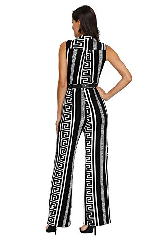 JCSS Pink Queen Womens Geometric Print Sleeveless Loose Long Belted Jumpsuits