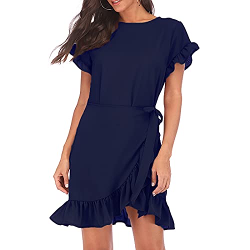 JCSS Long Sleeve Round Neck Ruffles Wrap Dresses Party Dress