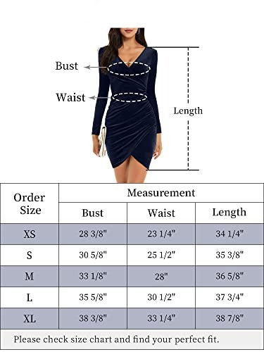 JCSS Womens Faux Wrap V Neck Mini Dress Long Sleeve Velvet Sexy Ruched Bodycon Dress