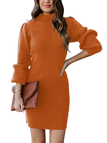 JCSS Women High Neck Long Sleeve Casual Knit Sweater Bodycon Dress for Winter A145kaqi-L Apricot