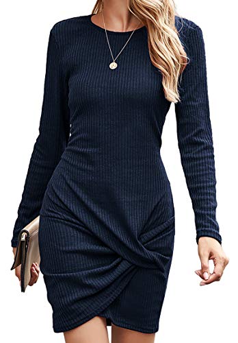 ParGrace Ruched Elegant Bodycon Long Sleeve Wrap Front Solid Color