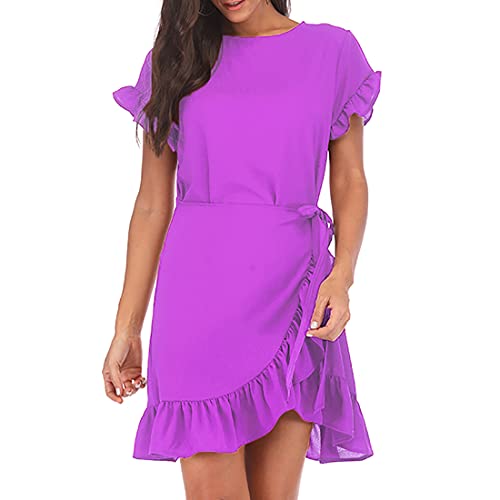 JCSS Long Sleeve Round Neck Ruffles Wrap Dresses Party Dress