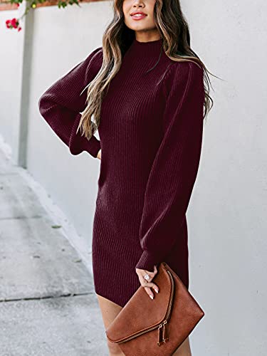 JCSS Women High Neck Long Sleeve Casual Knit Sweater Bodycon Dress for Winter A145kaqi-L Apricot