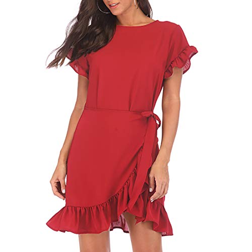 JCSS Long Sleeve Round Neck Ruffles Wrap Dresses Party Dress