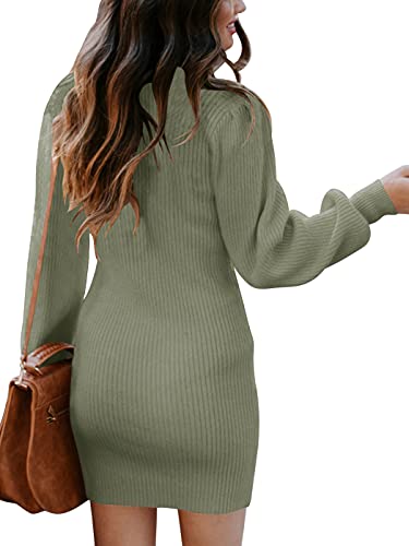 JCSS Women High Neck Long Sleeve Casual Knit Sweater Bodycon Dress for Winter A145kaqi-L Apricot