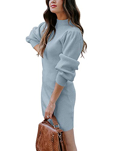 JCSS Women High Neck Long Sleeve Casual Knit Sweater Bodycon Dress for Winter A145kaqi-L Apricot