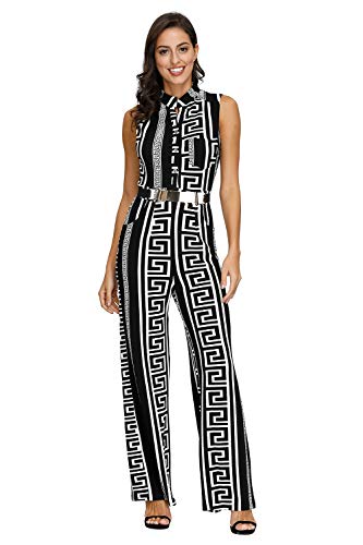 JCSS Pink Queen Womens Geometric Print Sleeveless Loose Long Belted Jumpsuits