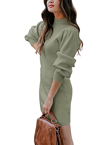 JCSS Women High Neck Long Sleeve Casual Knit Sweater Bodycon Dress for Winter A145kaqi-L Apricot