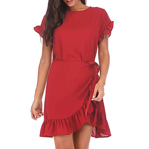 JCSS Long Sleeve Round Neck Ruffles Wrap Dresses Party Dress