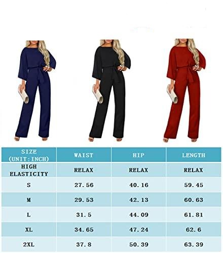 JCSS Women Casual Loose Short Sleeve Belted Wide Leg Pant Romper Jumpsuits