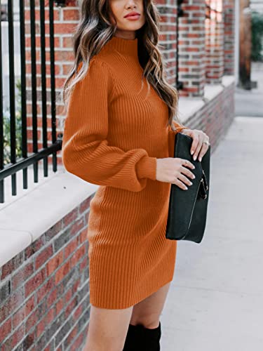 JCSS Women High Neck Long Sleeve Casual Knit Sweater Bodycon Dress for Winter A145kaqi-L Apricot