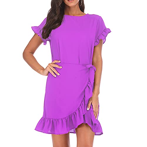 JCSS Long Sleeve Round Neck Ruffles Wrap Dresses Party Dress