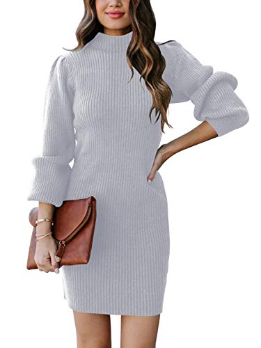 JCSS Women High Neck Long Sleeve Casual Knit Sweater Bodycon Dress for Winter A145kaqi-L Apricot