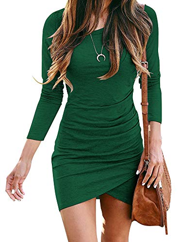 ParGrace Ruched Elegant Bodycon Long Sleeve Wrap Front Solid Color