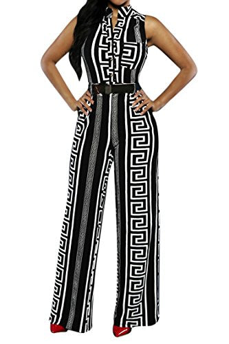 JCSS Pink Queen Womens Geometric Print Sleeveless Loose Long Belted Jumpsuits