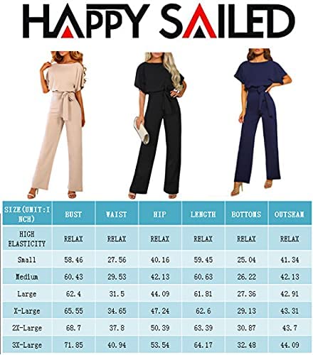 JCSS Women Casual Loose Short Sleeve Belted Wide Leg Pant Romper Jumpsuits