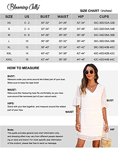 JCSS Blooming Jelly Womens White Dresses Short Sleeve V Neck Ruffle Cute Sun Dress Chiffon Flowy Shift Mini Dresses