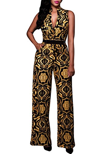 JCSS Pink Queen Womens Geometric Print Sleeveless Loose Long Belted Jumpsuits