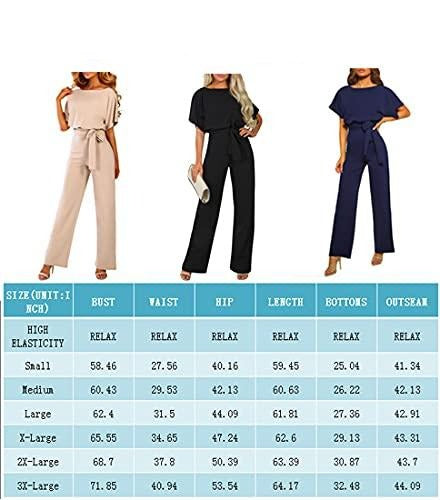 JCSS Women Casual Loose Short Sleeve Belted Wide Leg Pant Romper Jumpsuits