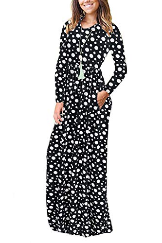 JCSS Long Sleeve Loose Plain Maxi Dresses Casual Long Dresses with Pockets