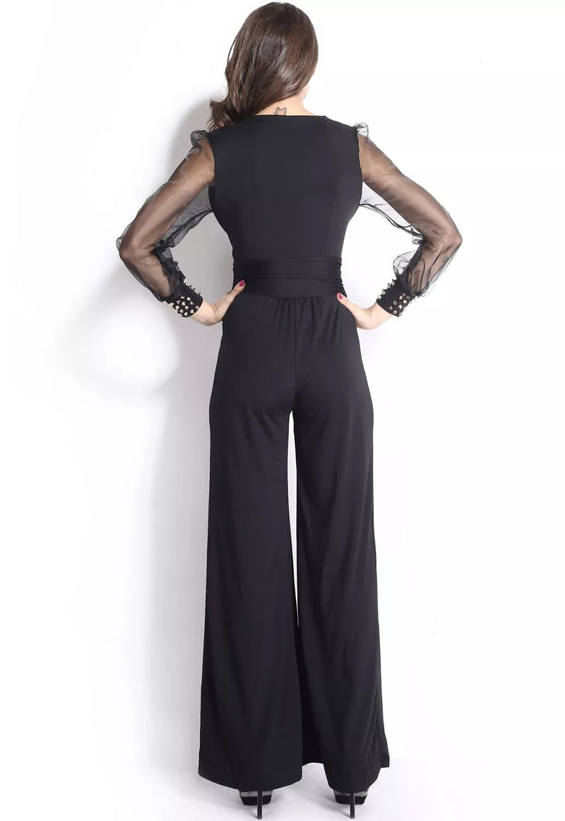 ParGrace Deep V Neck Long Sleeve Jumpsuits