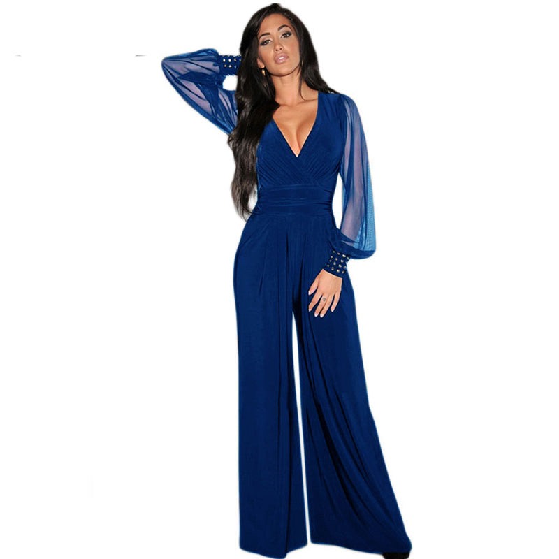 ParGrace Deep V Neck Long Sleeve Jumpsuits