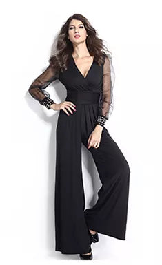 ParGrace Deep V Neck Long Sleeve Jumpsuits