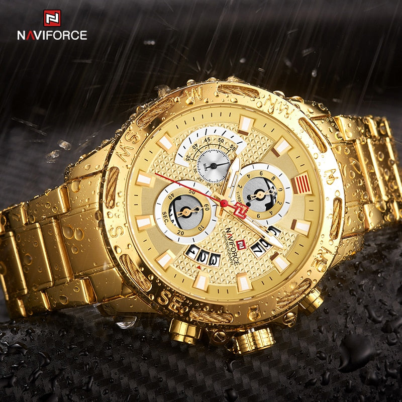 NAVIFORCE Sport Waterproof  Watches Stainless Steel Fashion Luxury Gold Watch