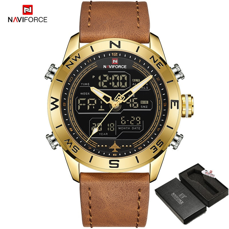 NAVIFORCE  Army Military Watch Digital Leather Sport waterproof  Quartz