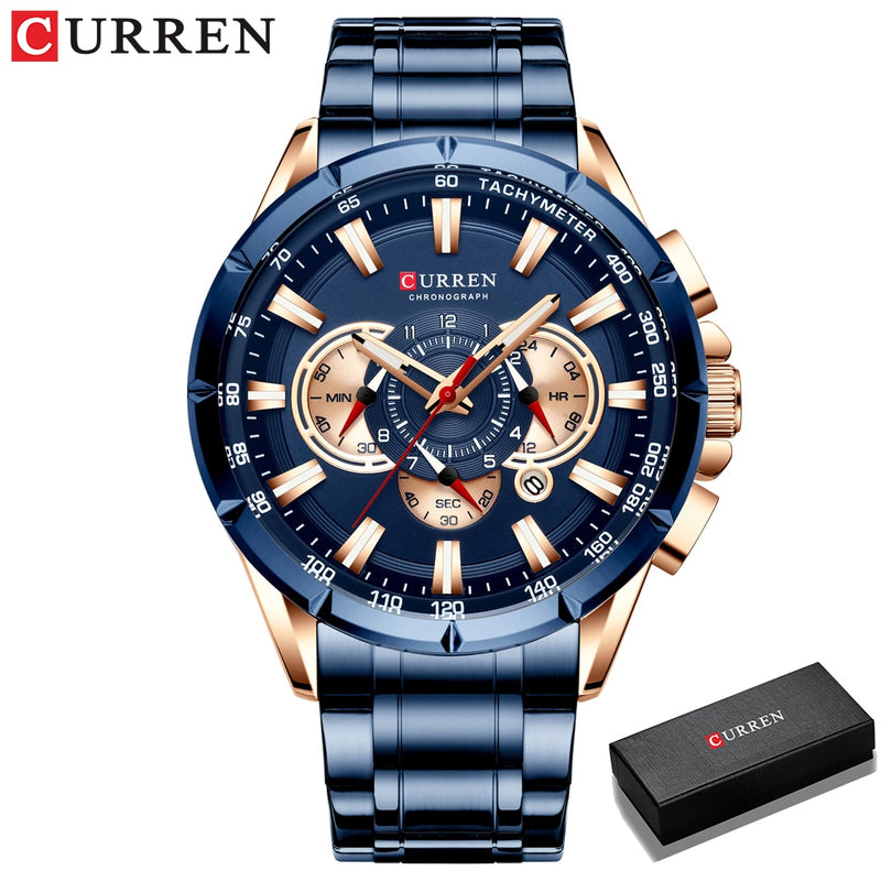 CURREN  Casual Sport Chronograph Watches Big Dial Quartz  with Luminous Pointers