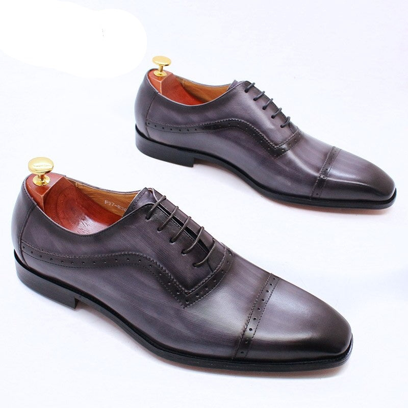 Elegant Men Oxford Shoes Brogue Genuine Leather Black Brown Classic Cap Toe
