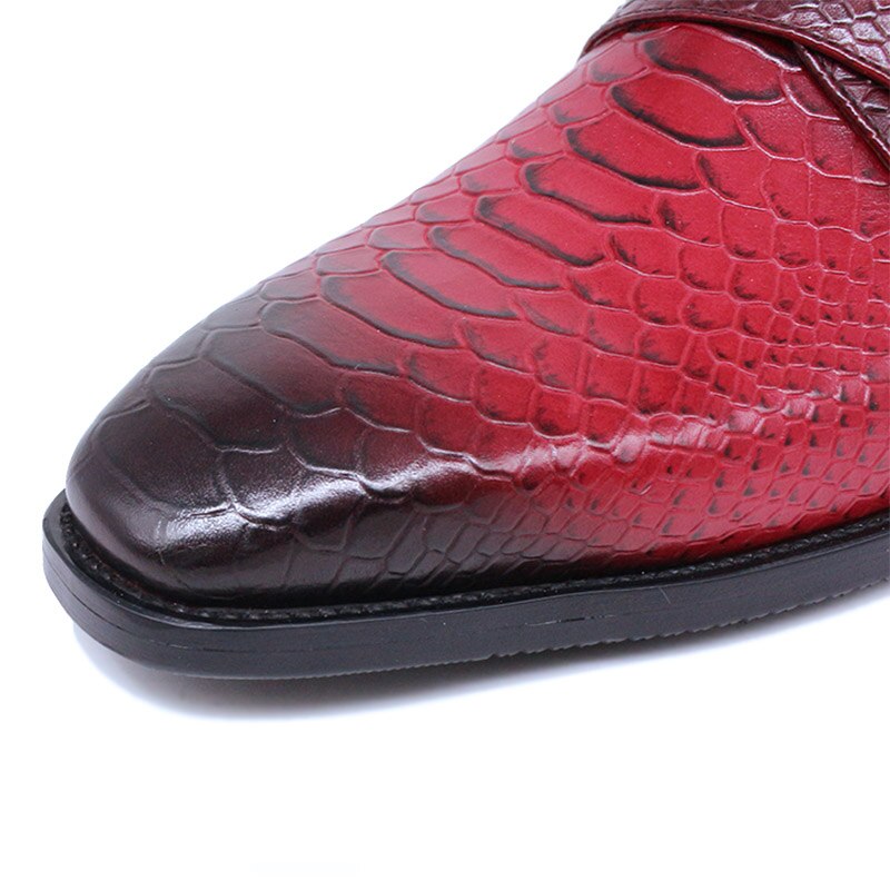 ParGrace Leather Loafers Shoes Snake Print  Monk Strap Slip on Buckle