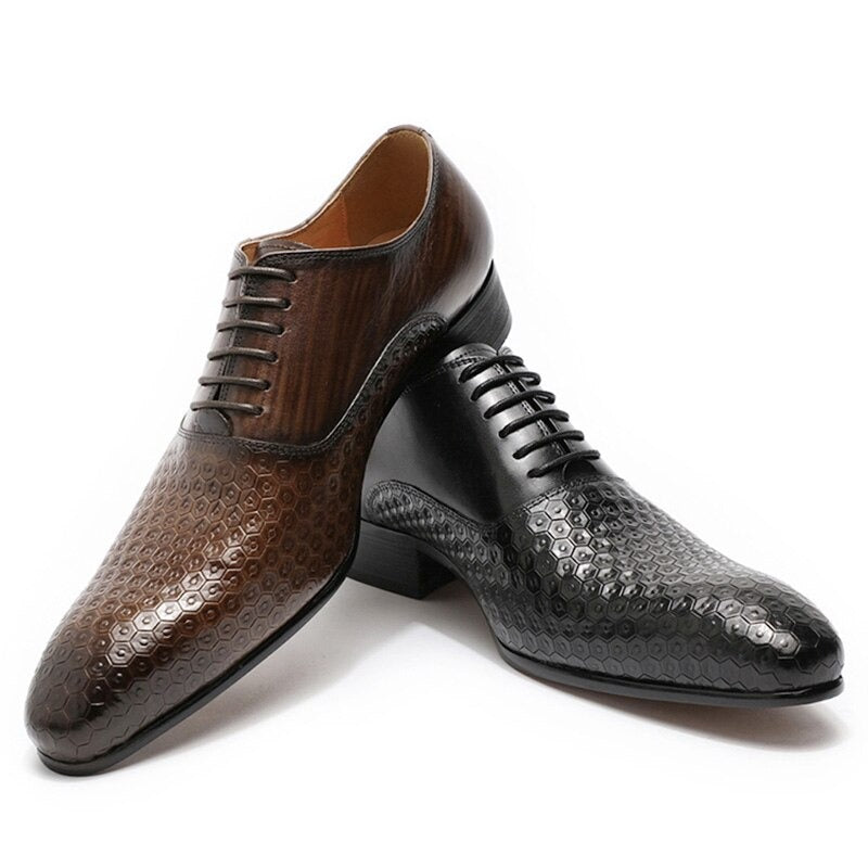 ParGrace  Luxury Genuine Leather Geometric Prints Office Wedding Man