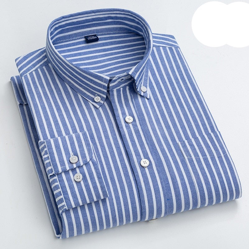 High Quality 100% Cotton Men Oxford Shirt Casual Striped