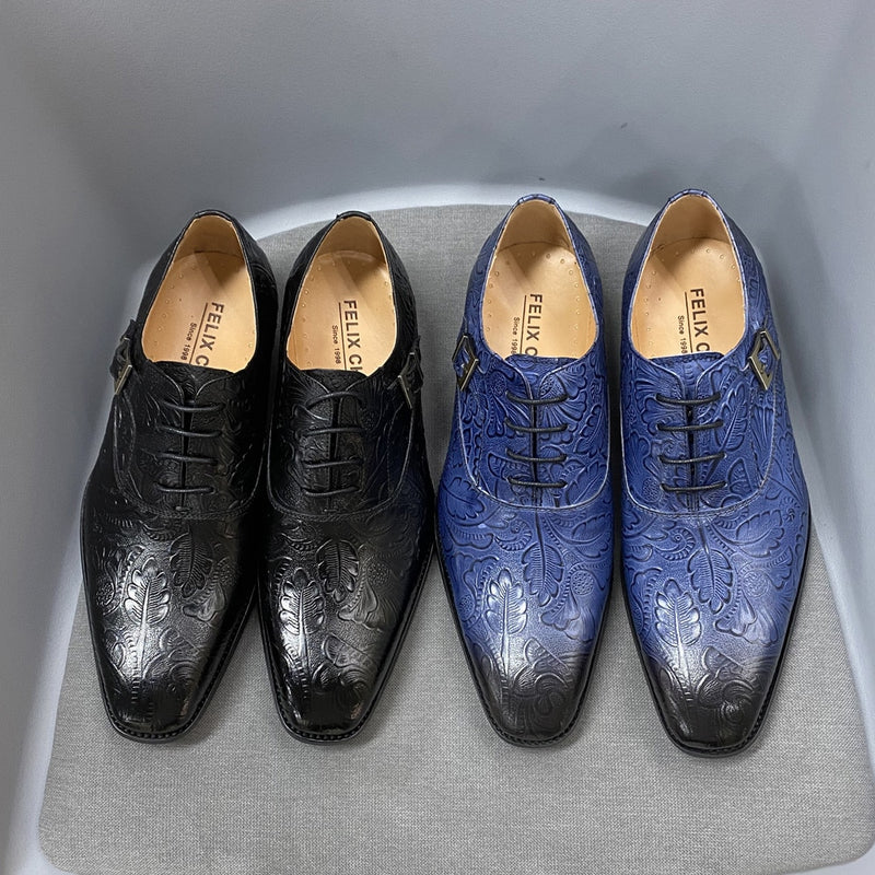 ParGrace Buckle Lace Up Pointed Oxford Genuine Leather