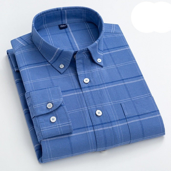 High Quality 100% Cotton Men Oxford Shirt Casual Striped