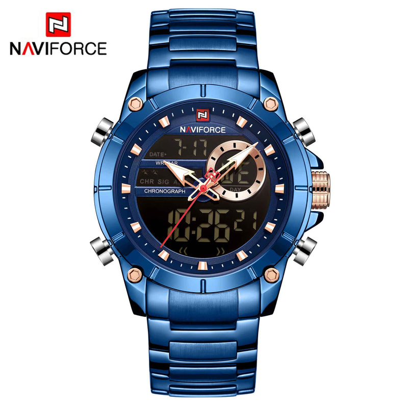 NAVIFORCE Luxury Original Sports Wrist Watch Quartz Steel Waterproof Dual Display