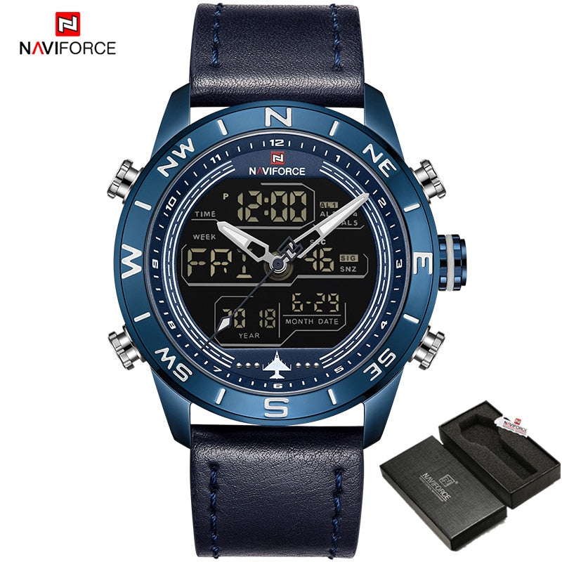 NAVIFORCE  Army Military Watch Digital Leather Sport waterproof  Quartz