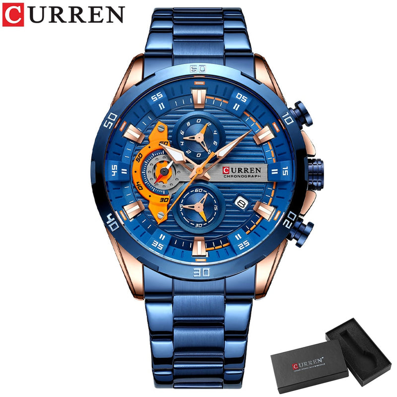 CURREN Stainless Steel WatchesCreative  Luminous Dial with Chronograph