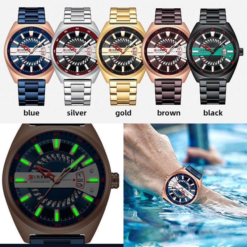 CURREN  Watch Stainless Steel Band Luxury Quartz Wristwatches Clock with Luminous