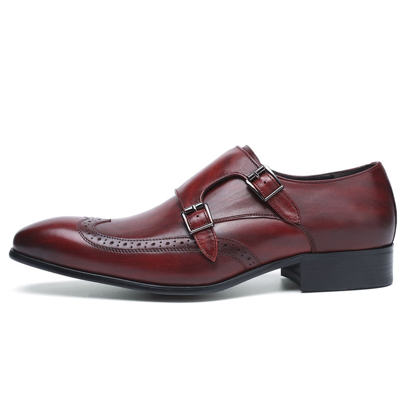 ParGrace Genuine Leather Pointed Toe Dressy  Monk Strap