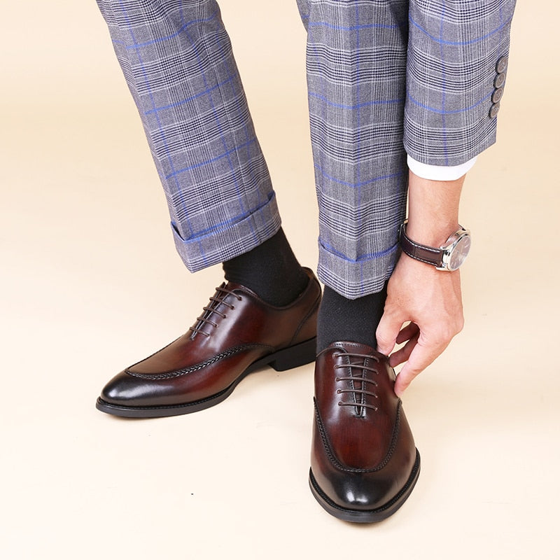 ParGrace British Toe Carved Genuine Leather  Business Shoes