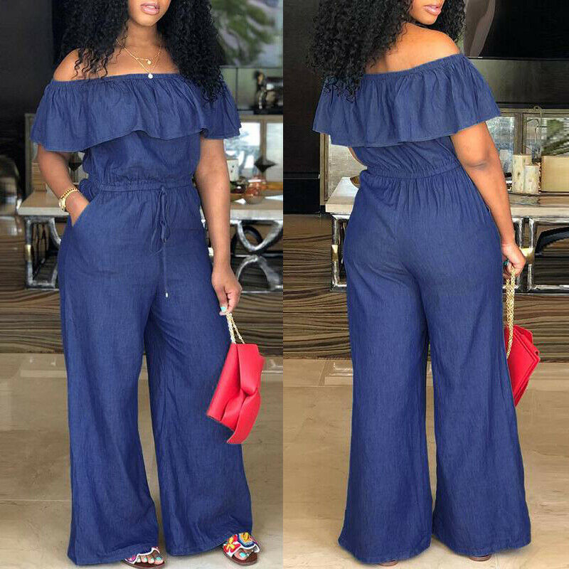 ParGrace Denim Jeans Bib Full Length  Causal Jumpsuit Pants