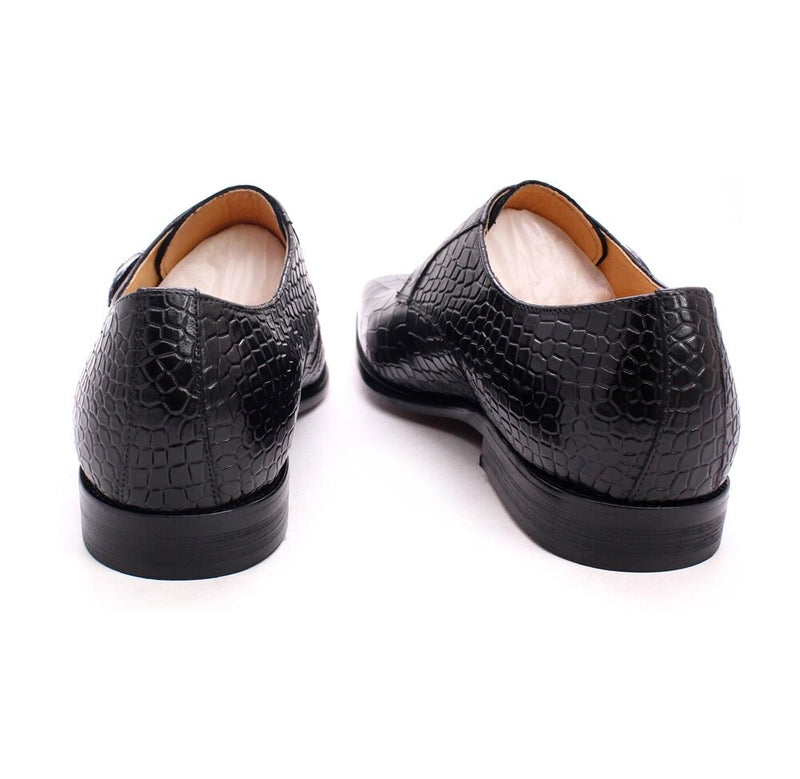 Real Leather Pointed Toe Double Buckles Alligator Parrint  Formal Business