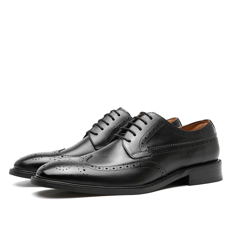 ParGrace Genuine Leather Derby Business Dress Gentleman Classic Design  Brogue Carved